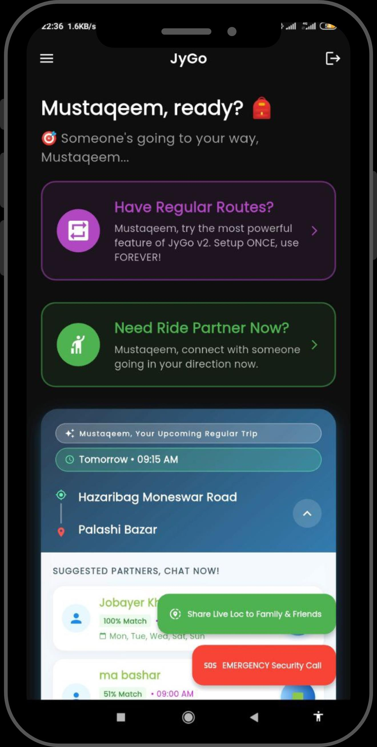 JyGo app screen: Pick instant or regular